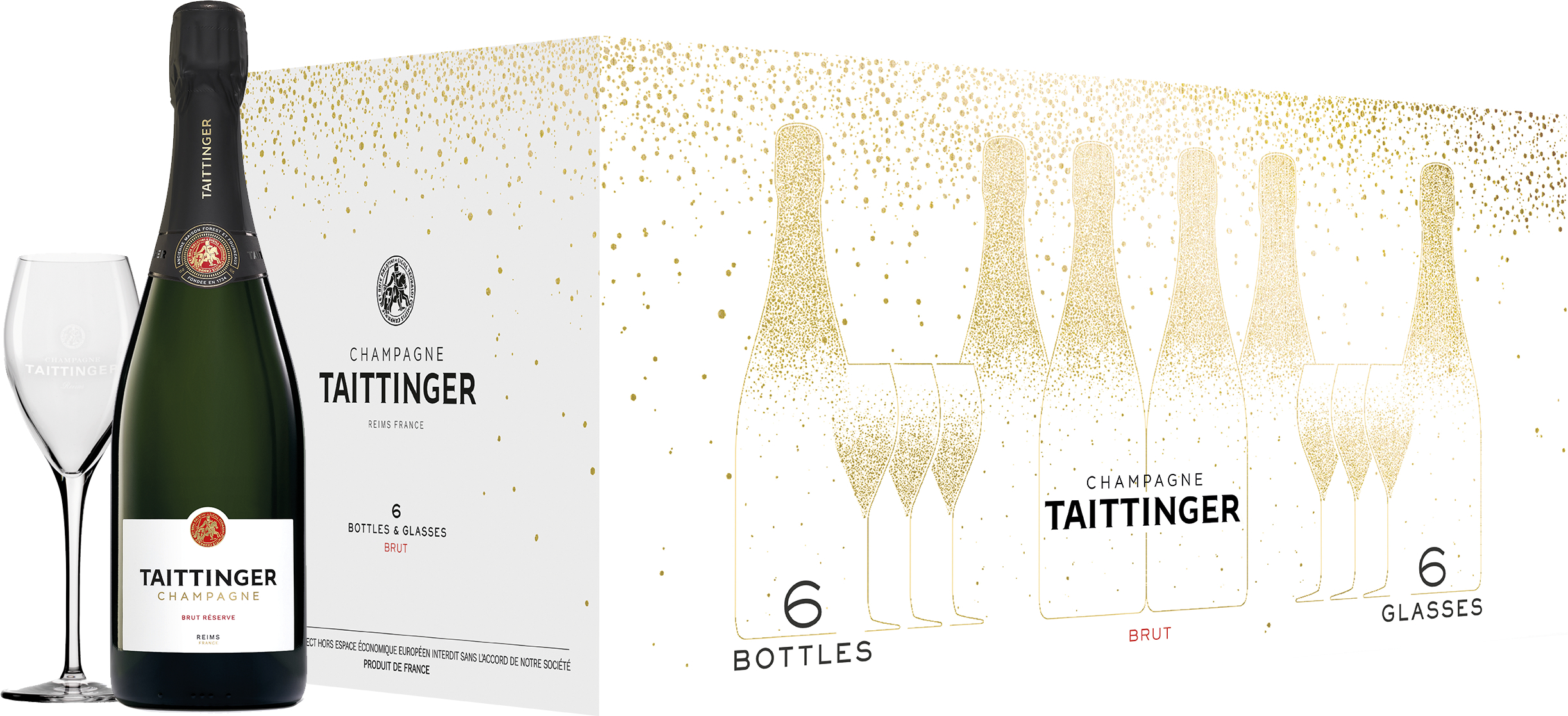 6 Flaschen Brut Réserve mit 6 hochwertigen Champagnergläsern