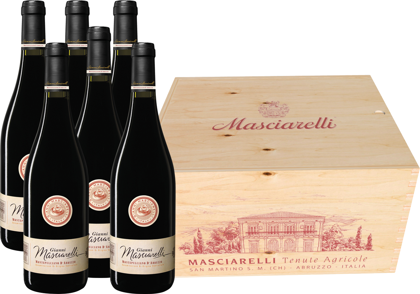 Gianni Masciarelli Montepulciano d’Abruzzo DOC Holzkiste mit 6 Flaschen 0,75l